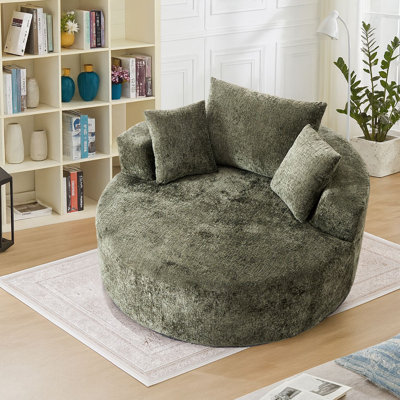 Fauteuil d'appoint rond, fauteuil demi-tonneau en chenille pivotant à 360 °, canapé-lit moderne moelleux pour le salon, la chambre à coucher, la salle de lecture et le salon