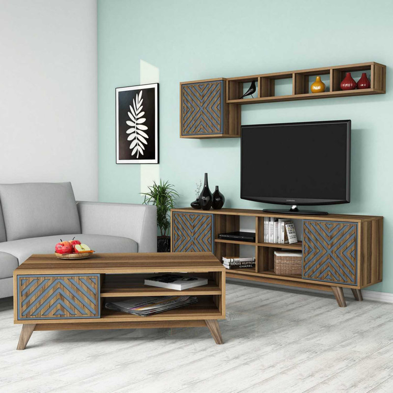 Margret Unfinished Entertainment Centre for TVs up to 65", Blue/Walnut