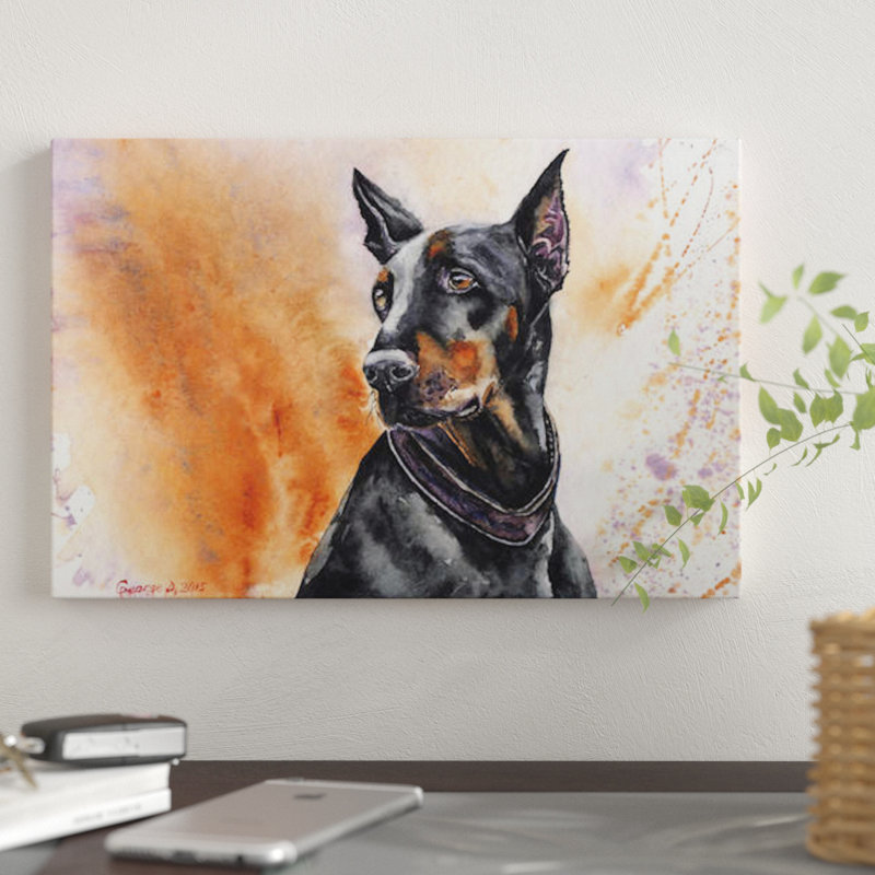 « doberman », reproduction sur toile, H 8 po x l 12 po x P 0,75 po, Toile tendue, Pas de tapis