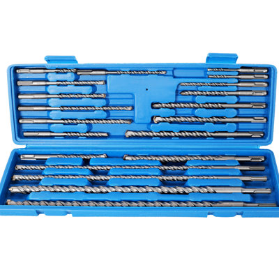 20Pcs Impact Hammer Drill Bit With Plus For Concrete And Stone Projects, Carbide Tipped, Blue Steel In A Compact Case, Sizes 5Mm - 12Mm 200Mm 400Mm 20 Piece Brickwork Masonry, Build, Portable Box,