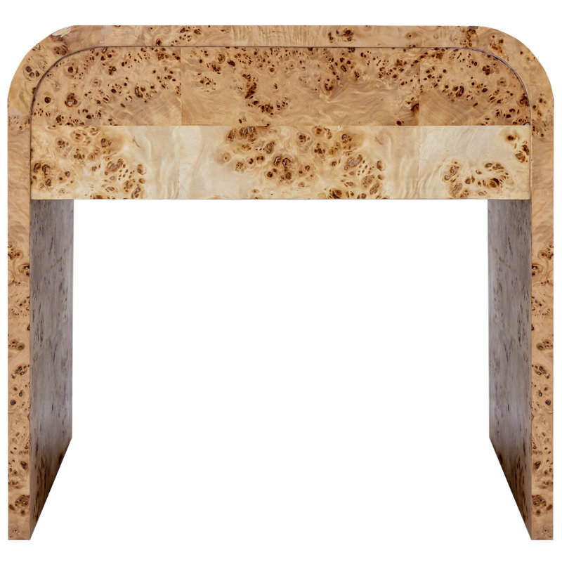Burl Wood Curved Minimalist Nightstand with Single Drawer