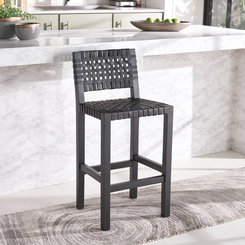 Leather Counter Stool, Black/Black