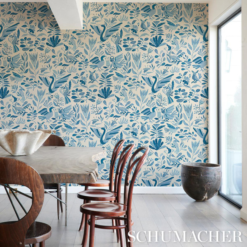 Schumacher x Abel Macias Canopy Wallpaper, Blue
