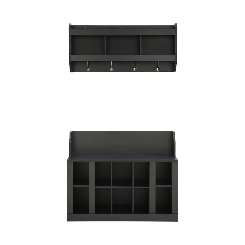 Mounah Hall Tree 35.4'' Wide with Bench and Shoe Storage, Black