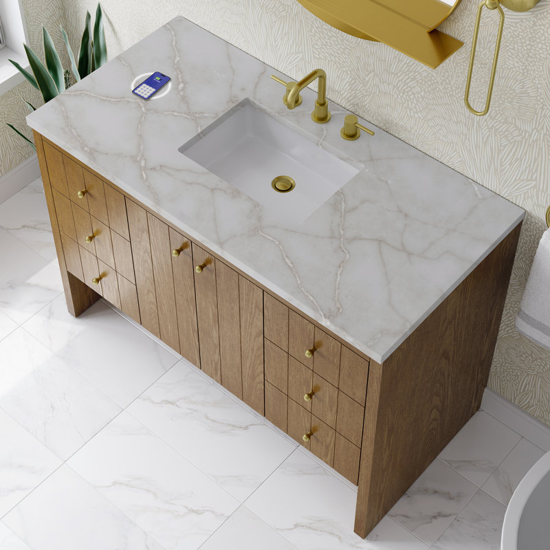 Hudson 48" W Single Vanity, Honey Oak, Victorian Silver