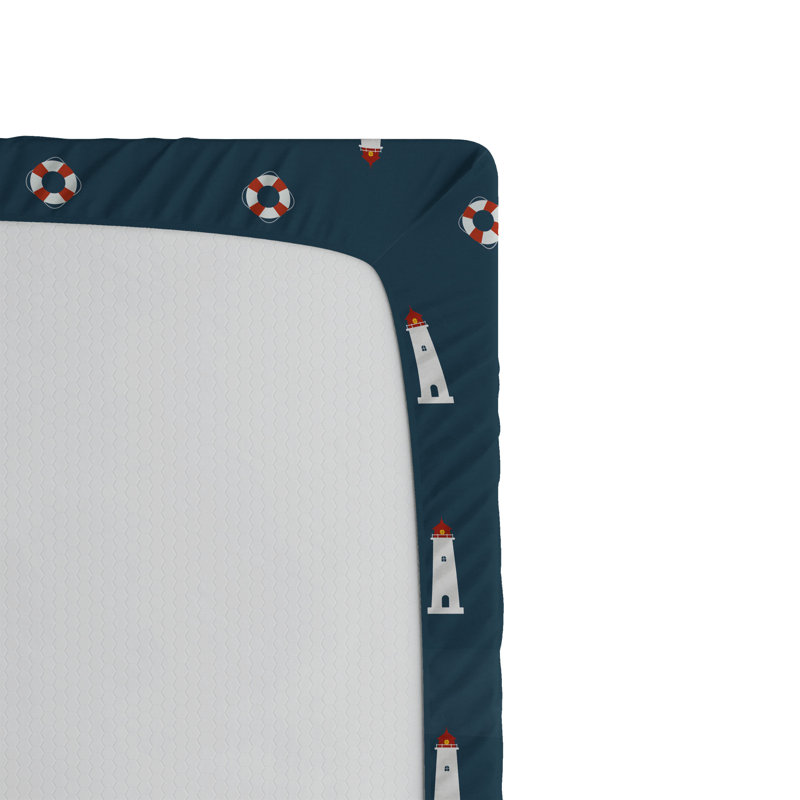 Ambesonne Lighthouse Fitted Sheet 2-Pack Nautical Themed Form Twin Dark Sky Blue White and Ruby, Twin Fitted Sheet