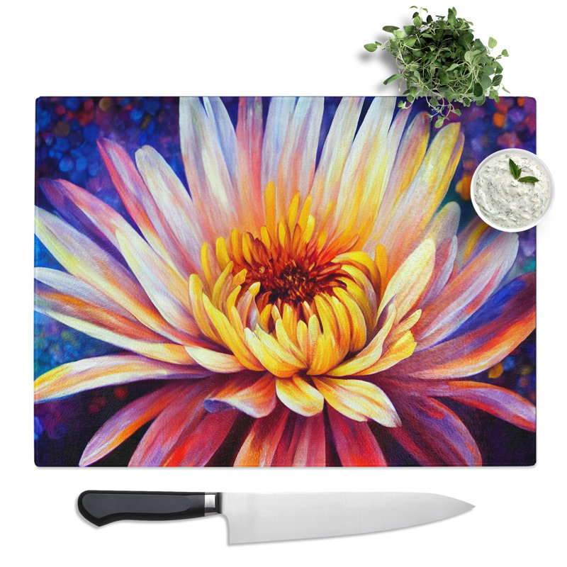 A Chrysanthemum Flower  Glass Chopping Board