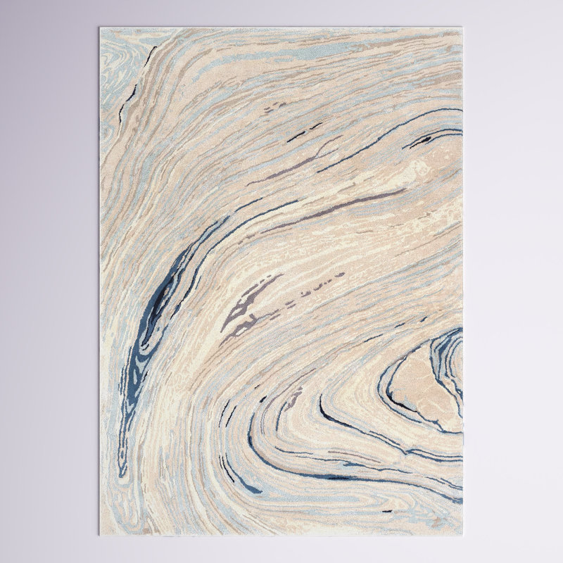 Elaenor Abstract Hand-Tufted Blue/Beige Area Rug, Rectangle 8' x 10'