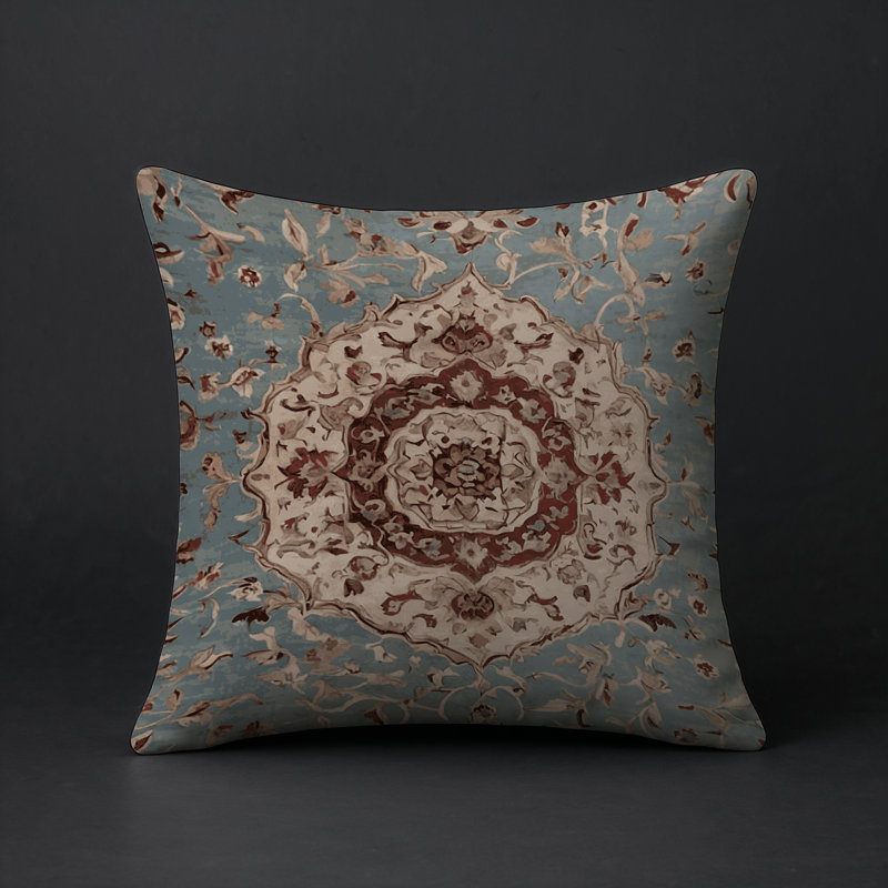 Coussin décoratif intérieur et extérieur Modern, Sarcelle / bourgogne / ivoire damassé, Carré 20 po