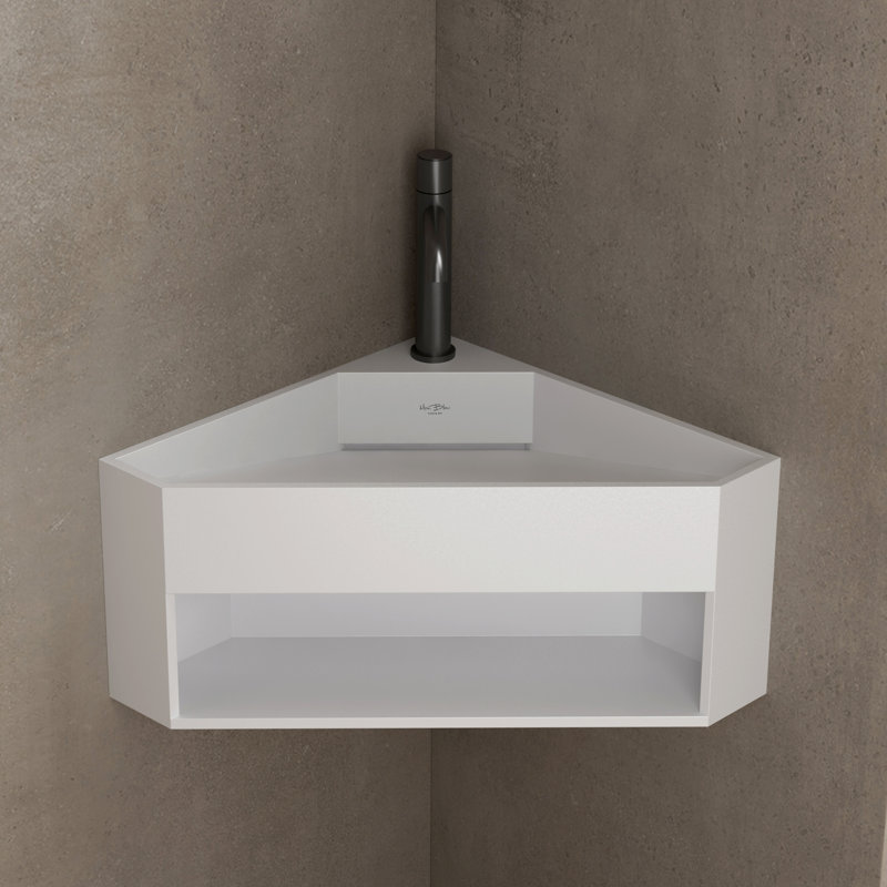 Lavabo de salle de bain triangulaire à surface solide Monblari 20 po blanc mat, Blanc mat