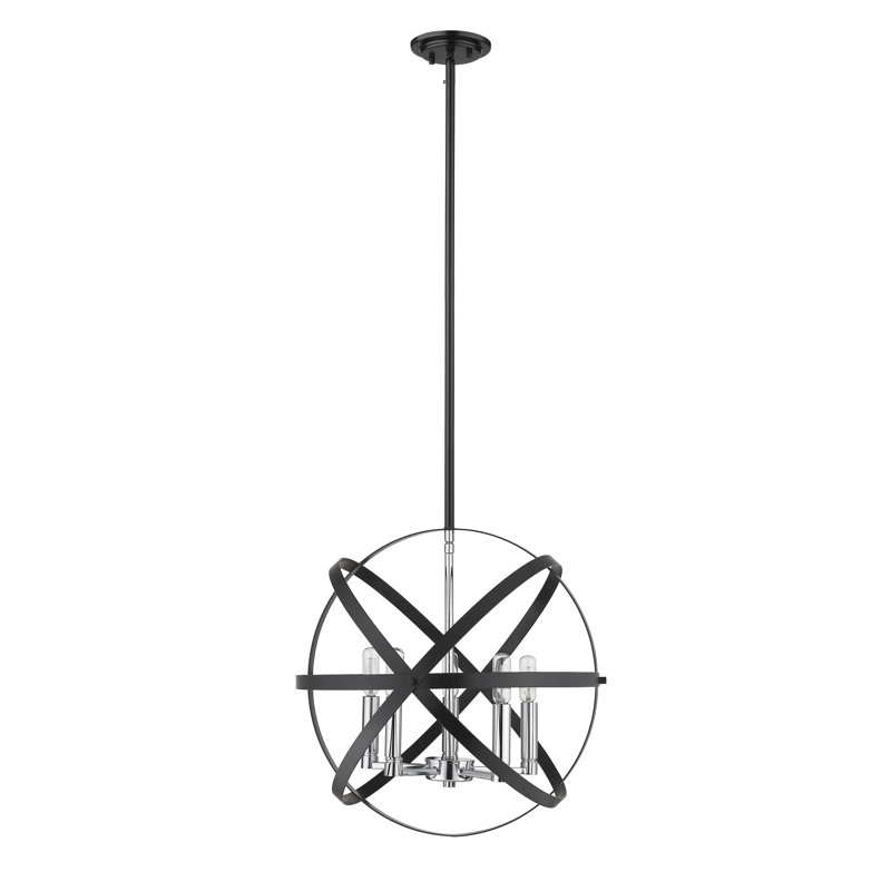 Avers 5 - Light Steel Dimmable Globe Chandelier, Black/Chrome