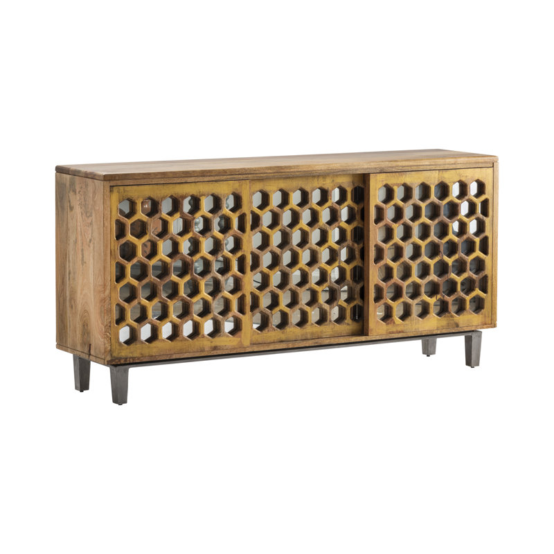 Mango Wood Honeycomb Mirrored 69'' Sideboard