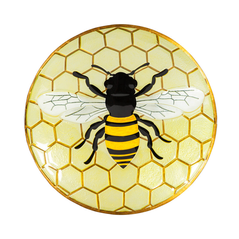 Bain d'oiseaux en verre Lahziri, l 18 po x P 18 po, Jaune