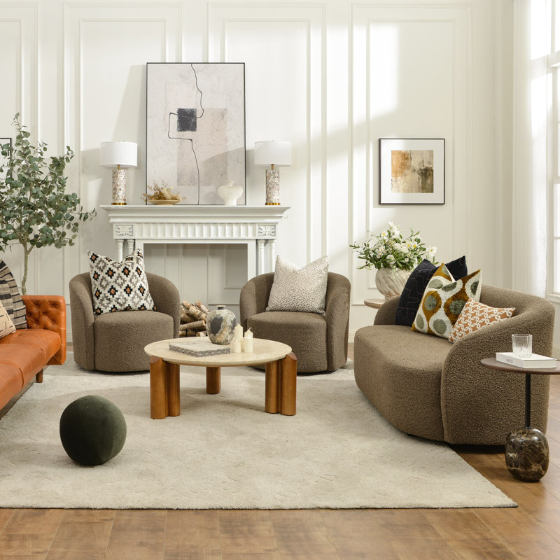 Ensemble de salon rembourré 3 pièces avec causeuse et fauteuil Boucle, Teddy Brown