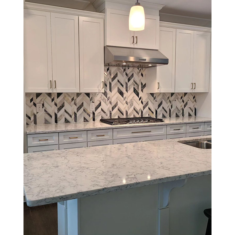 Amari Polished Marble And Aluminum Mosaic, Grigio
