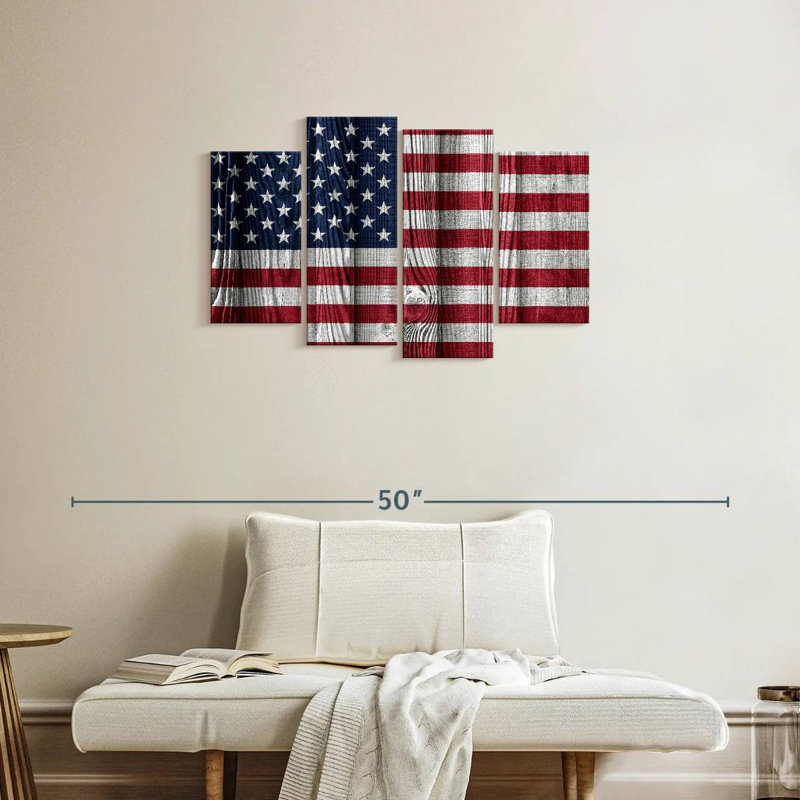 Drapeau américain de Borges sur des lattes de bois, H 22 po x l 36 po