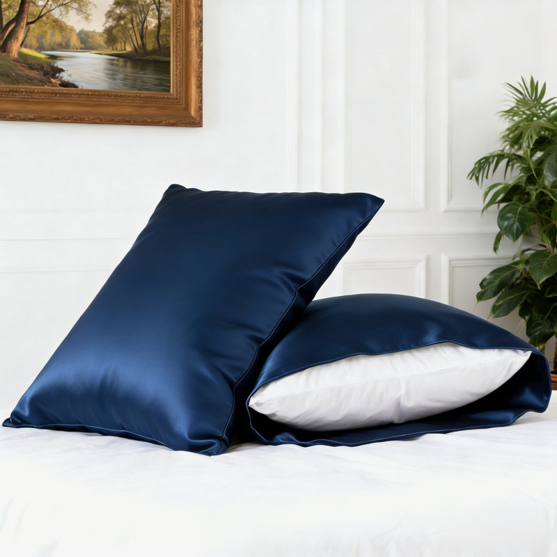 Ensemble de taies d'oreiller en satin de coton 220 fils à densité de tissage 220 - Basics by Wayfair ™, Marine