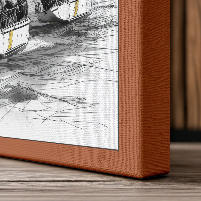Heeling Sailboats Nautical - Wrapped Canvas, 24x16 - 61.0 x 40.6 cm, Terracotta Border
