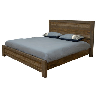 Pola Bed, Low Profile Footboard, Gray, Brown Solid Pine Wood