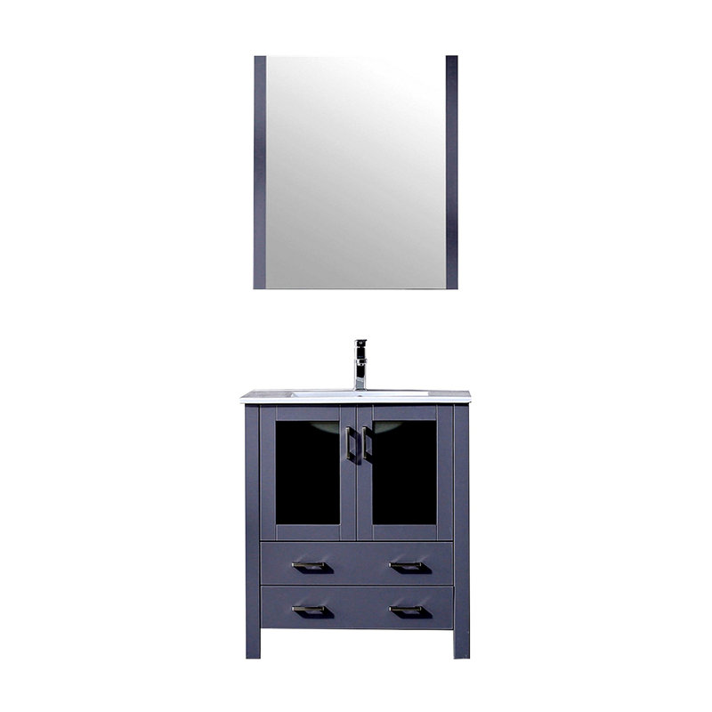Meuble-lavabo gris foncé 30 po X P 18,25 po D, plateau en céramique blanche, ensemble de robinet et Miroir