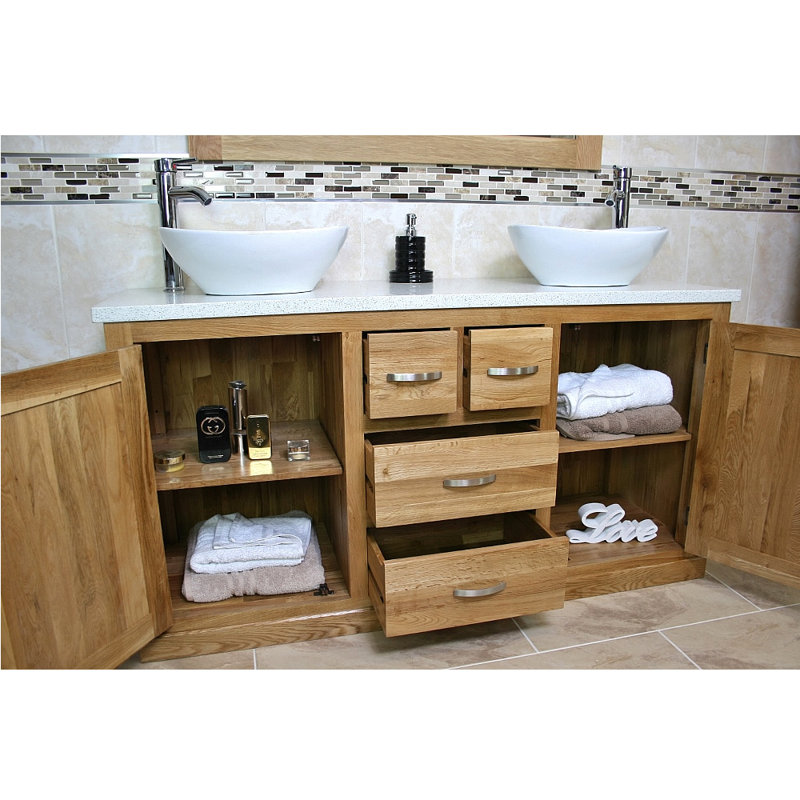 Shayna 1430mm Double Bathroom Vanity with Vessel Ceramic Basin, White