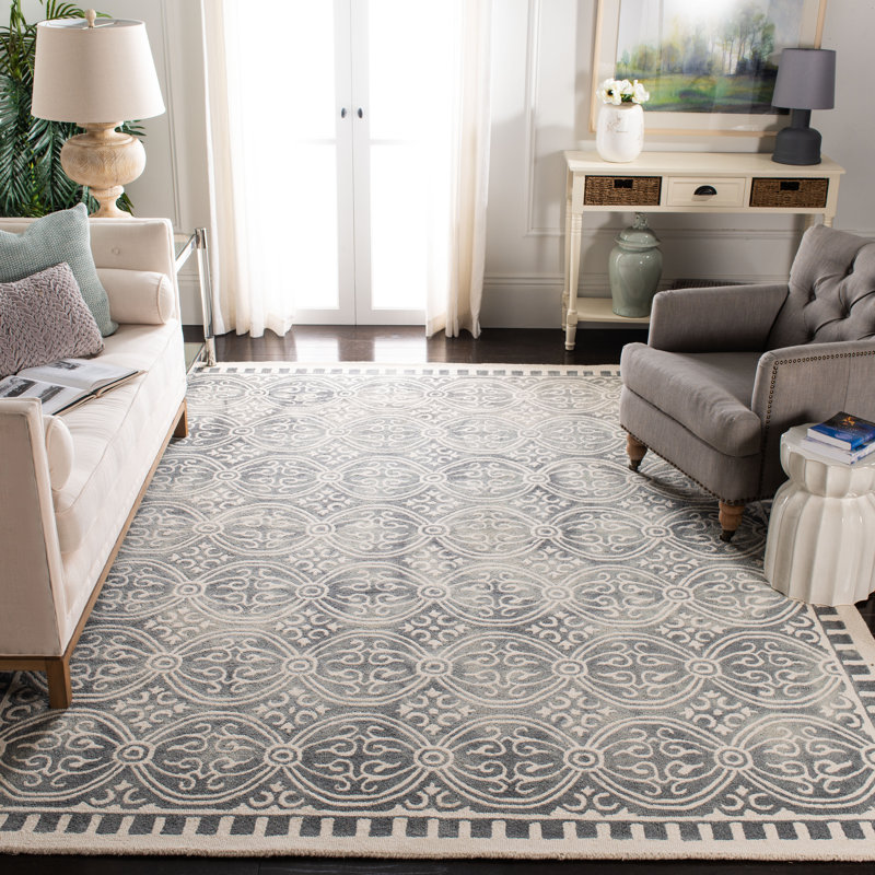 Oakton Hand Tufted Wool/Cotton/Latex Oriental Rug in Sliver/Ivory, Rectangle 5' x 8'