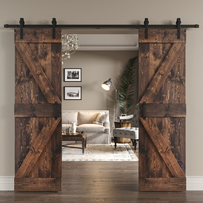 Porte de grange coulissante double K Series, Café Kona, 60 po x 84 po