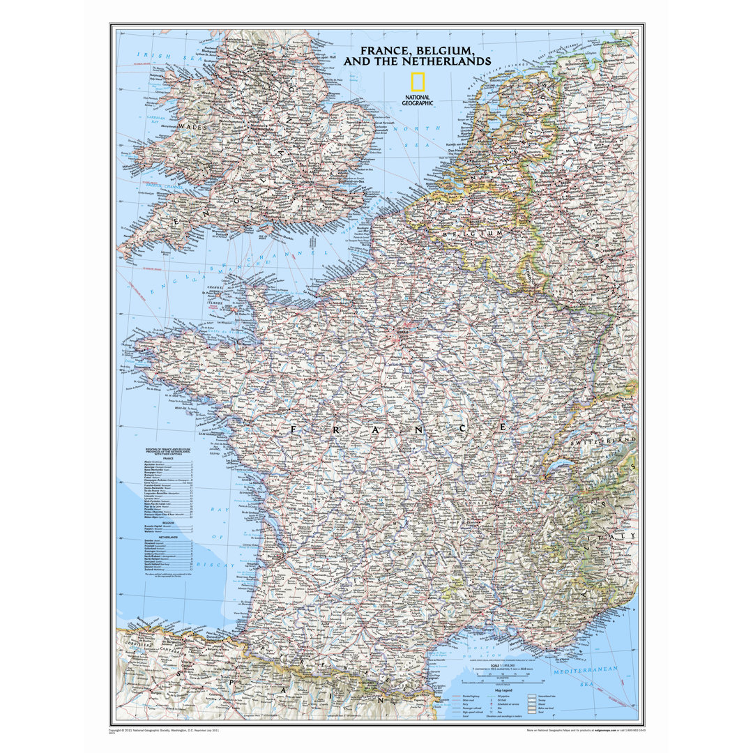 France, Belgium, and The Netherlands Classic Wall Map National Geographic Maps Map 