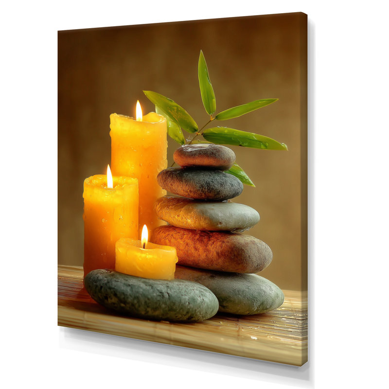 Relaxation Candles and Bamboo - Bamboo Wall Art Decor, impression sur toile grise asiatique, H 40 po x l 30 po, Toile tendue