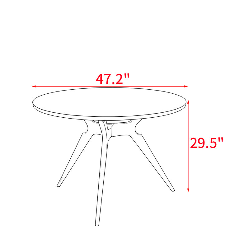 Table de salle à manger en bois massif de style moderne, H 29,5 po x L 47,2 po x l 47,2 po