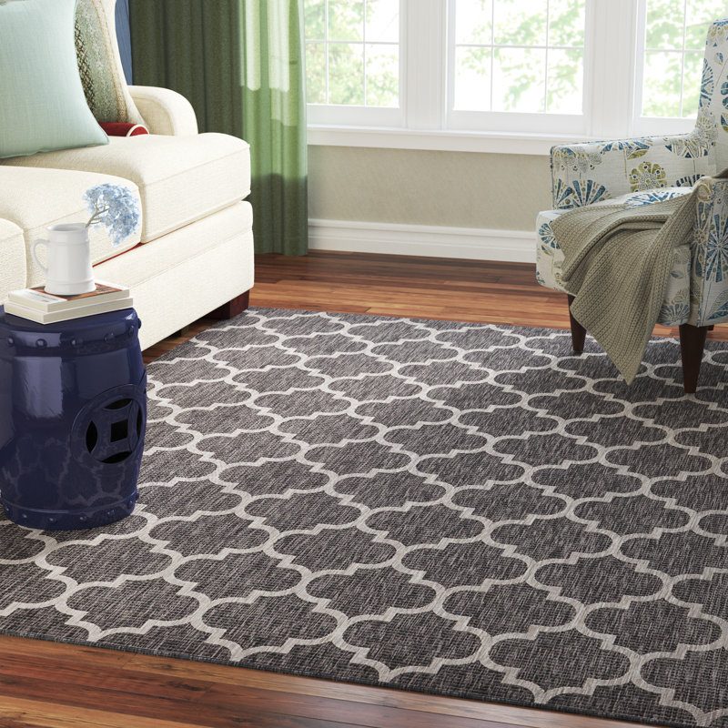Bartman Geometric Black/Beige Indoor/Outdoor Area Rug, Rectangle 9' x 12'2"
