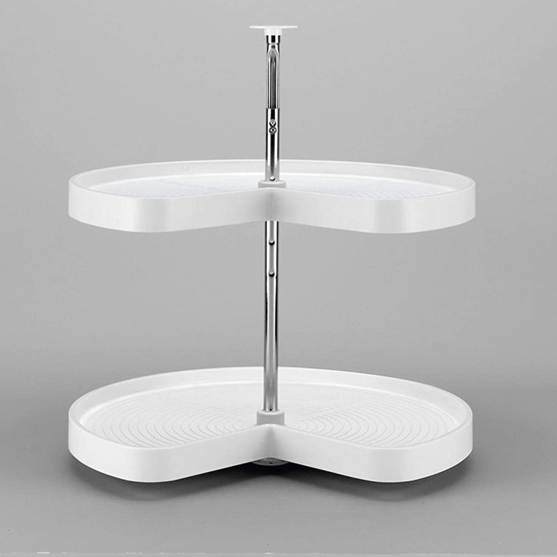 Polymer Kidney-Shaped 2-Shelf Lazy Susan for Corner Base Cabinets, 28" W, White