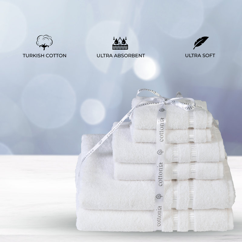 6 Pieces Luxury Towel Set 100% Turkish Cotton Soft & Absorbent, White