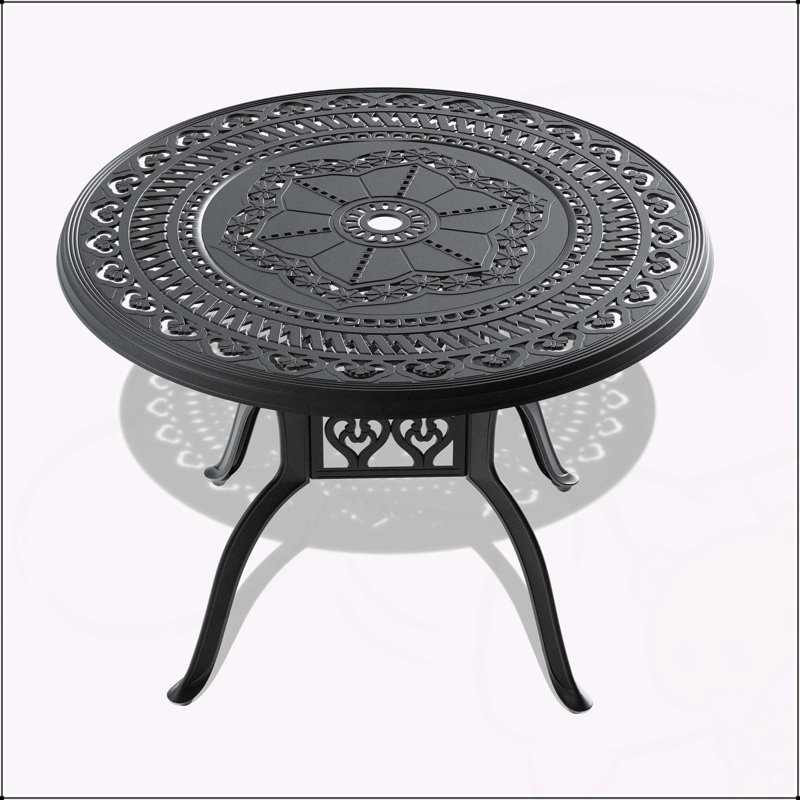 Table de salle à manger 39,37 pouces en fonte d'aluminium avec structure noire et trou pour parasol