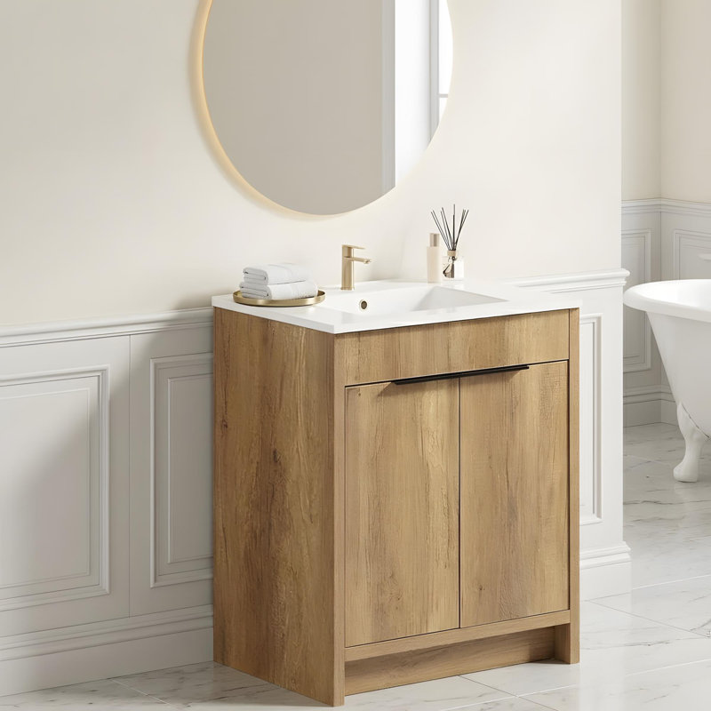 Meuble-lavabo de 30 po avec lavabo en céramique, armoire avec portes et tablettes intégrées