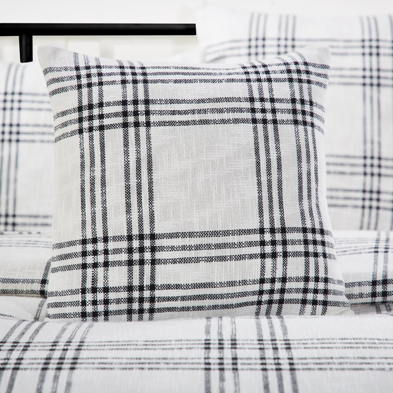 Black and White Plaid Cotton Reversible Throw Pillow