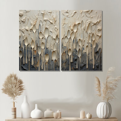 Beige And Grey Utensils - Utensils Large Canvas Prints
