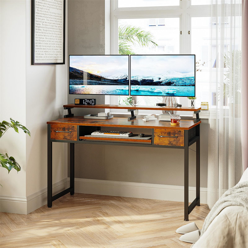 Cailaen Metal Base Computer Table, Brown, white and pink