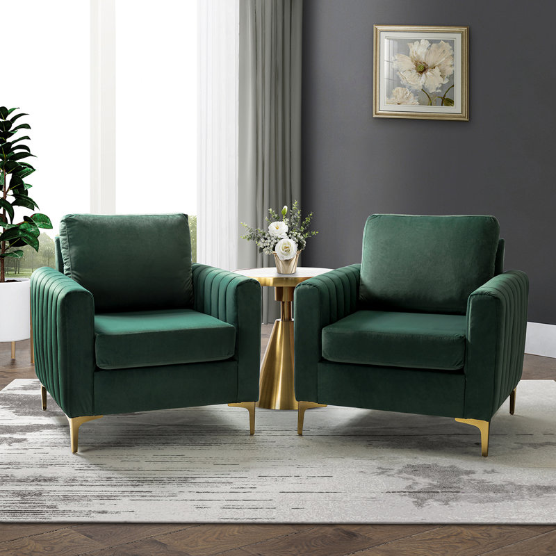 Fauteuil club en velours Gillette, Vert