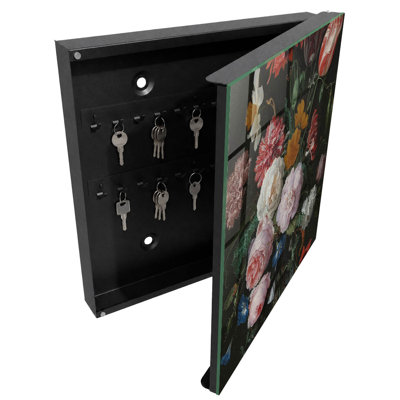 Key box, Opens to the right, 30x30x5, White, A wonderful flower arrangement full of life, 