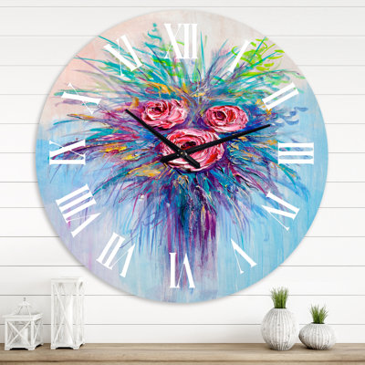 Bouquet de roses rouges sur fond bleu - Horloge murale traditionnelle