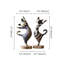 Ensemble de 2 figurines de chat dansant, sculptures éclectiques en résine bleue et blanche sur base de bois pour tablette et bureau