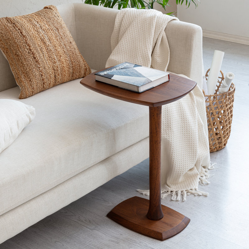 Anavilhanas Solid Wood C Shape Pedestal Side Table, Walnut