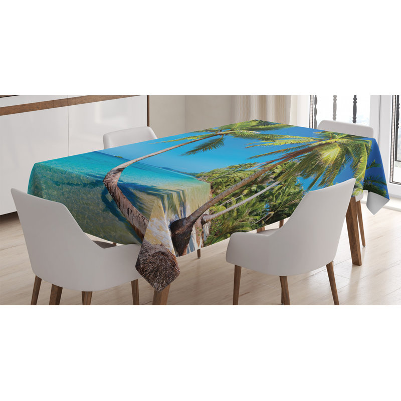 Ambesonne Ocean Tablecloth, Kood Island Thailand Journey Vacation Heaven Travel Destination In Asia, Rectangular Table Cover For Dining Room Kitchen Decor, 52" X 70", Blue Green Pale Brown