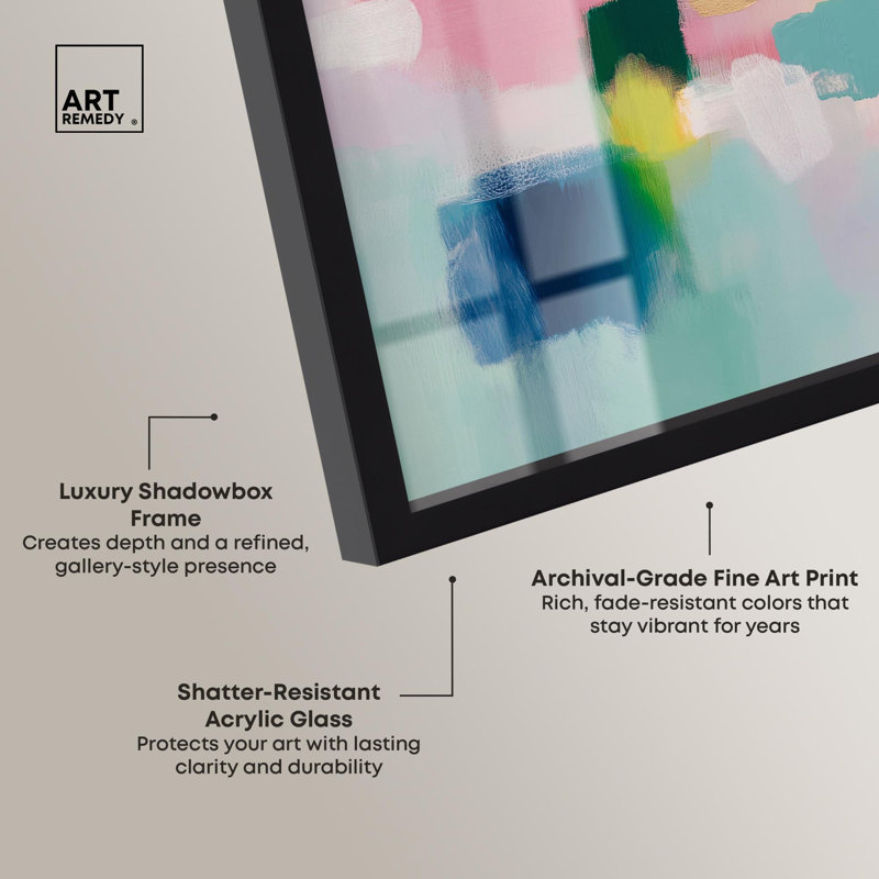 Décoration murale pastel rose et bleu sarcelle Dream II par Art Remedy, 21" H x 21" W, Noir