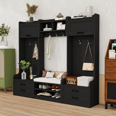 Multi-Functional Hall Tree with Storage Cabinets, Drawers and Hooks