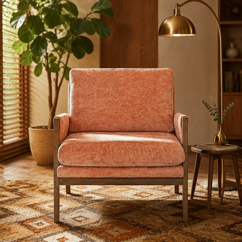 Fauteuil Mid-Century moderne en velours, orange, Blue Velvet