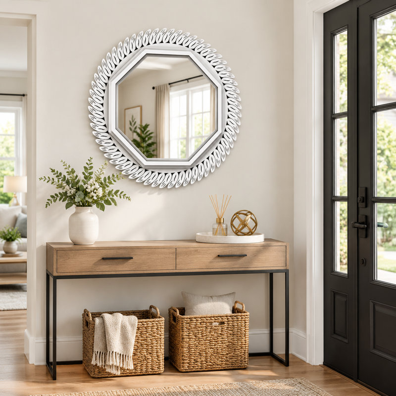 Miroir mural 24 po x 24 po avec cadre en métal blanc