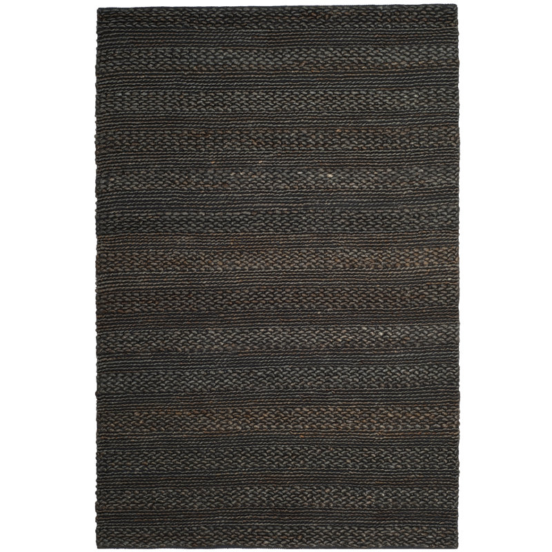Paucar Natural Fiber Hand Woven Jute/Cotton Solid Color Rug in Charcoal Gray, Rectangle 4' x 6'