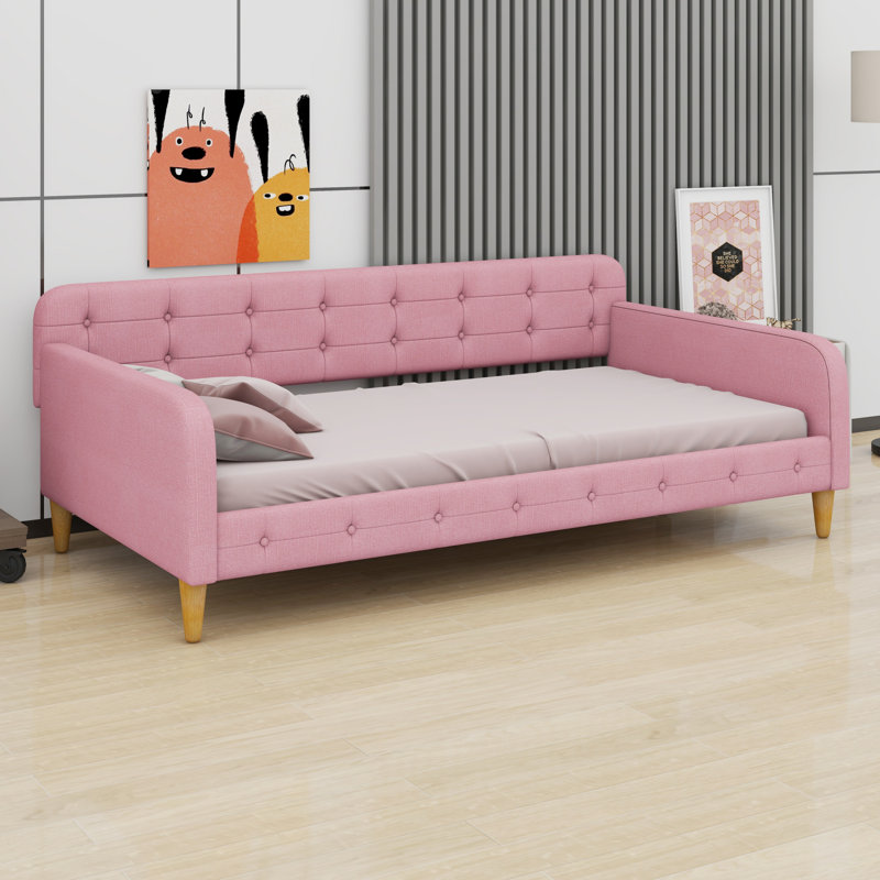 Upholstered Daybed With 4 Support Legs, Pink